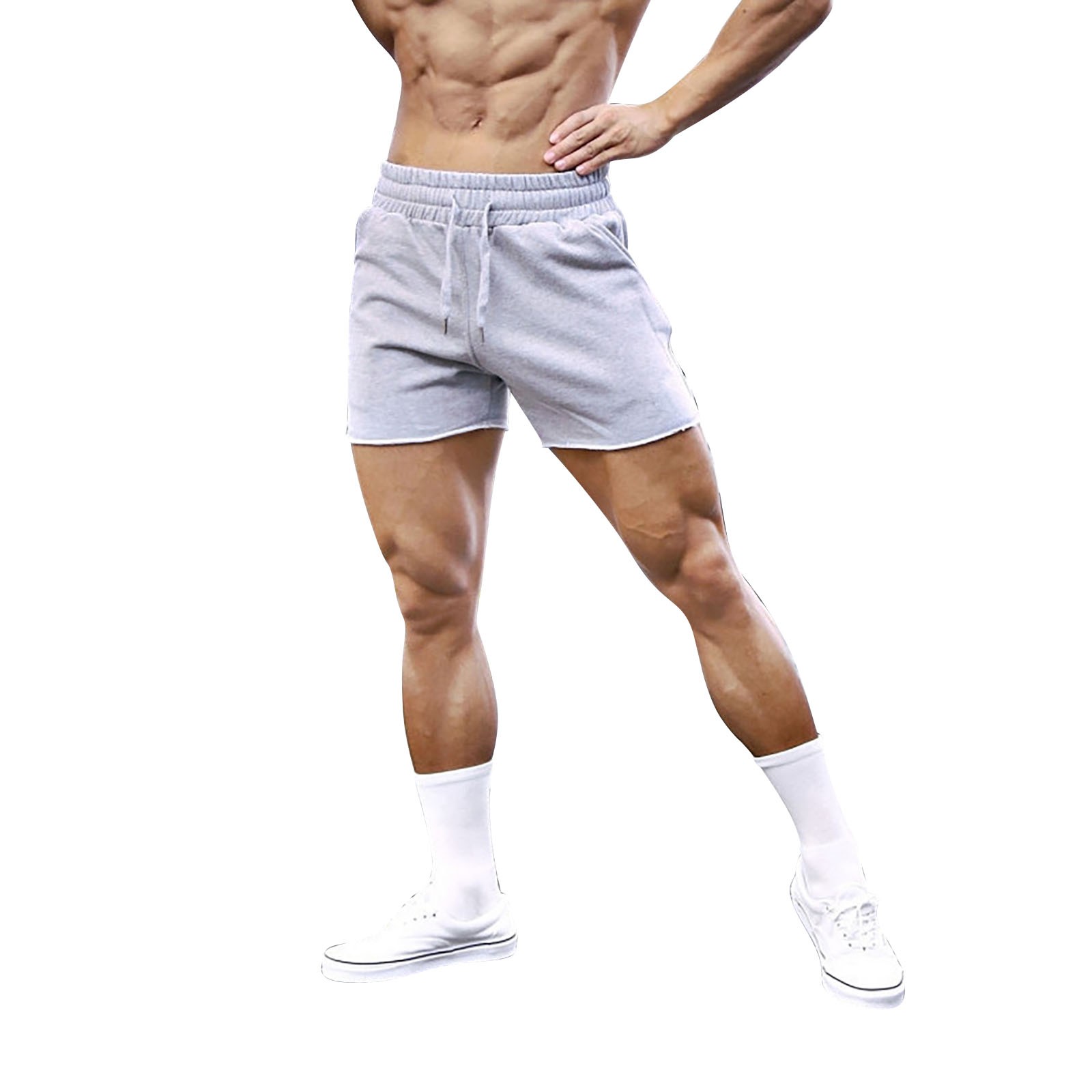Pantalones cortos elásticos de entrenamiento para sentadillas para hombre - Algodón, color liso, tallas M-XXXL, estilo playero/casual, fácil cuidado